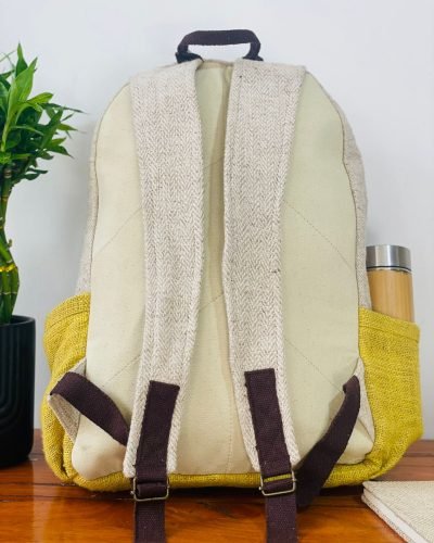 Hemp adult backpack Lemon yellow back view