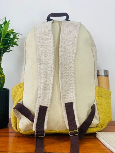 Hemp adult backpack Lemon yellow back view