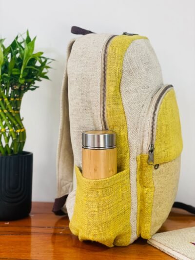 Hemp adult backpack Lemon yellow side view