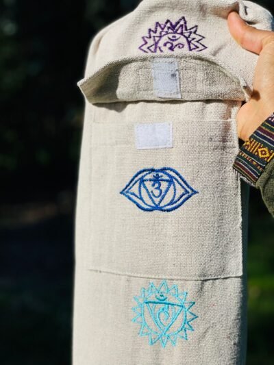 Hemp yoga mat cover 7-chakra design front pocket lock