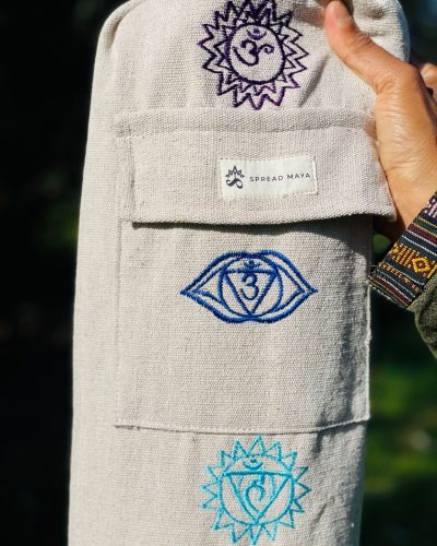 Hemp yoga mat cover 7-chakra design front pocket