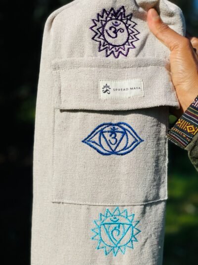 Hemp yoga mat cover 7-chakra design front pocket