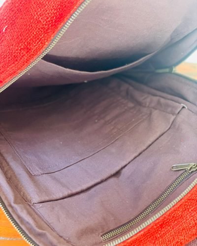 Hemp adult backpack cherry red inside view