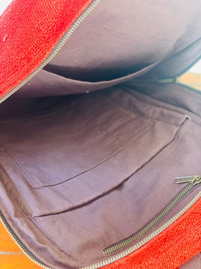 Hemp adult backpack cherry red inside view