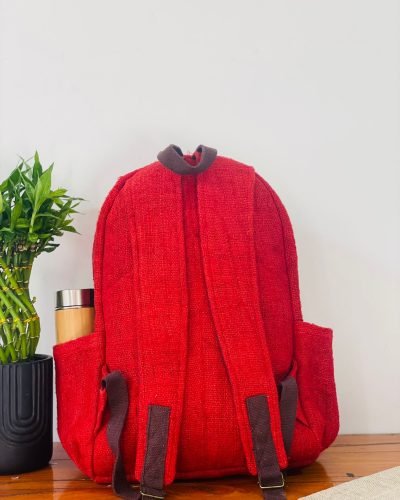 Hemp adult backpack cherry red back view