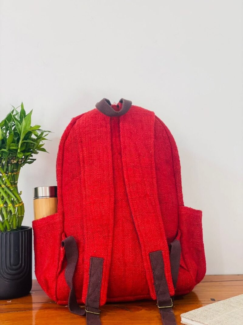 Hemp adult backpack cherry red back view