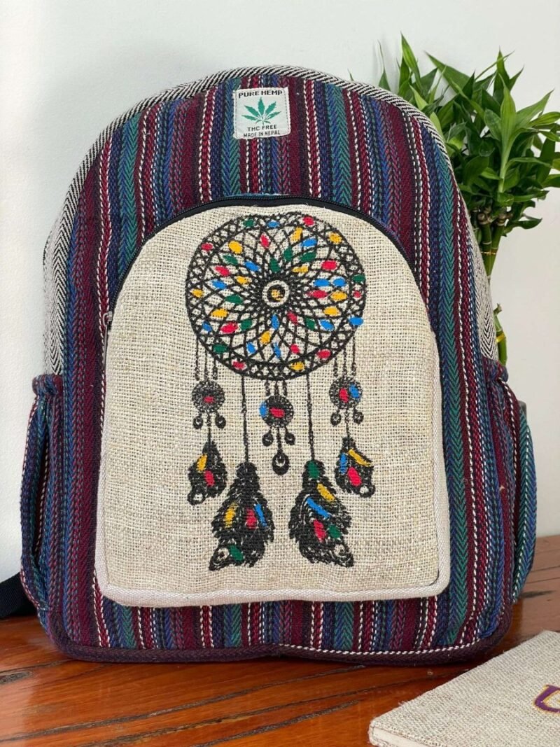 Dream catchers print hemp backpack front
