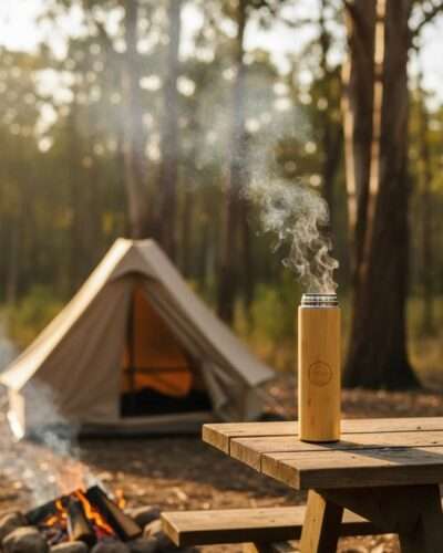 bamboo thermos in camping setting