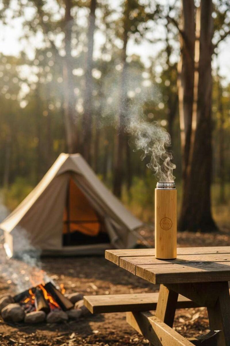 bamboo thermos in camping setting