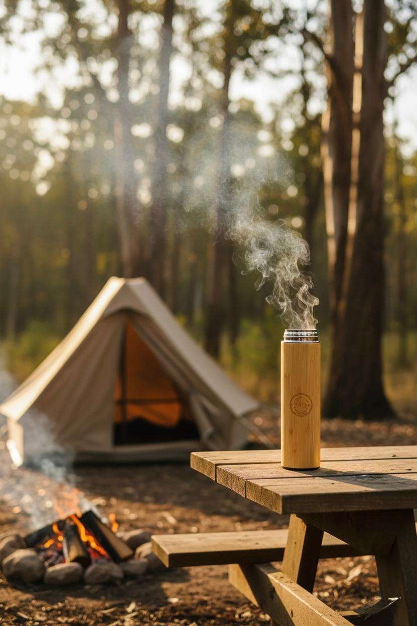 bamboo thermos in camping setting