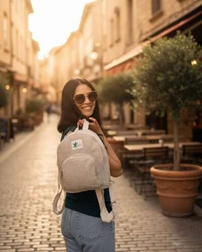 Beige Mini Hemp Backpack - Image 2