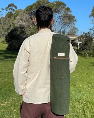 green hemp yoga mat cover front view