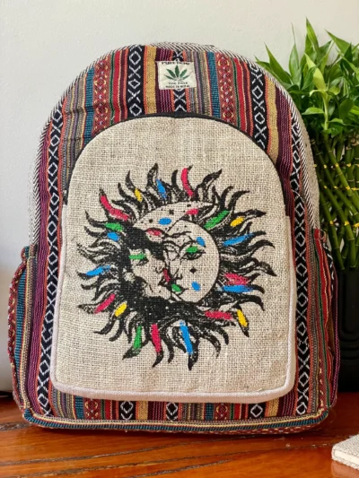 Sun and Moon printed hemp backpack