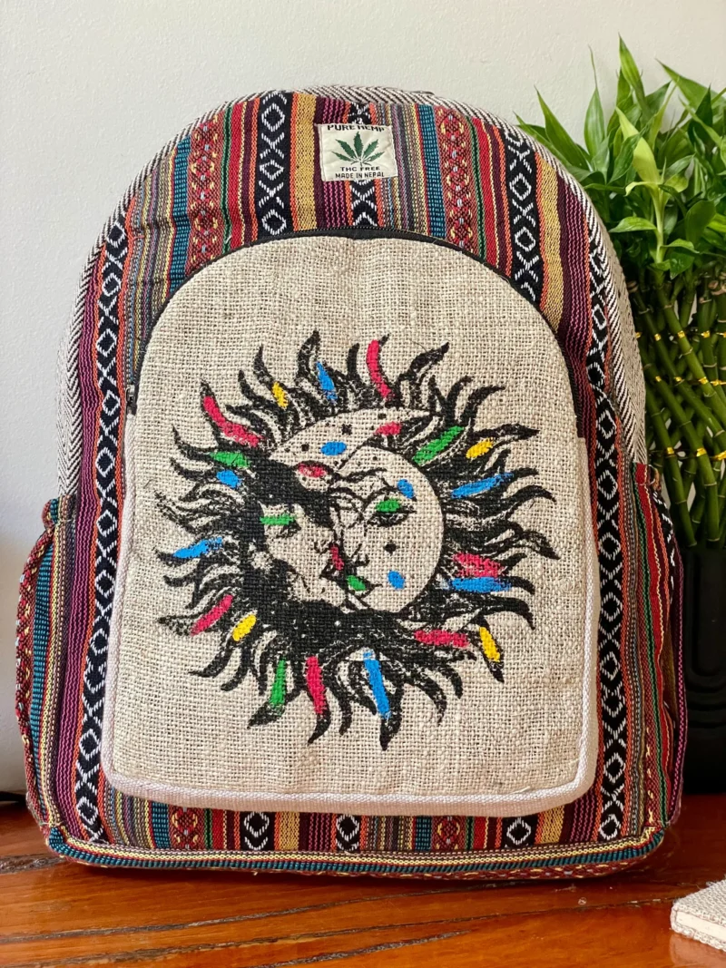 Sun and Moon printed hemp backpack