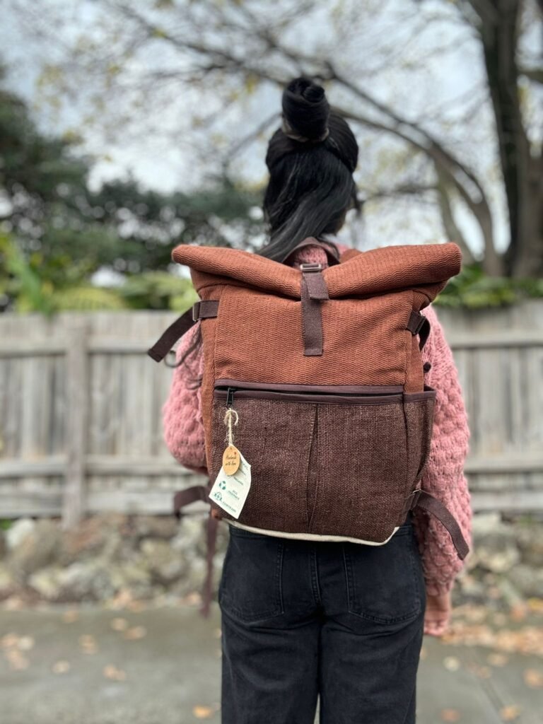 Brown rug sack hemp backpack