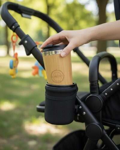 bamboo tumbler in baby pram cup holder