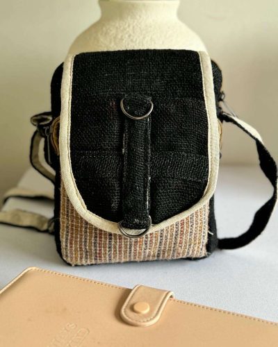 front view of black explorer hemp side bag