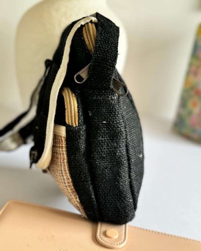 side view of black ecochic explorer hemp side bag
