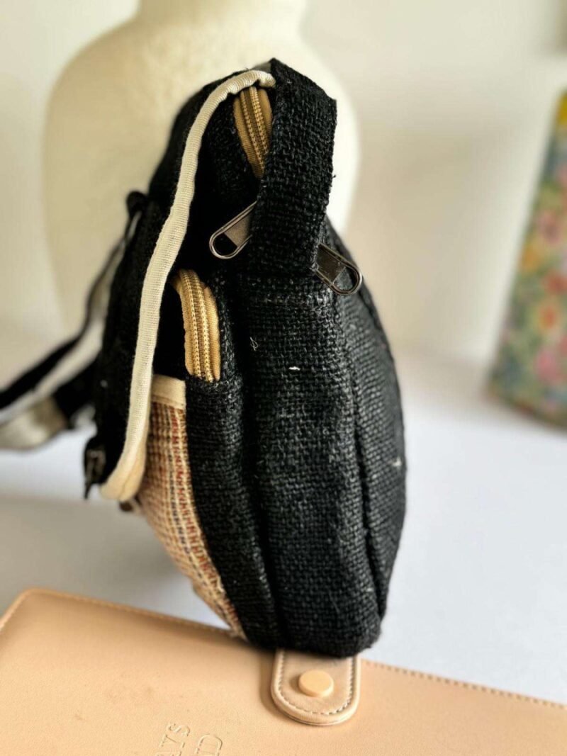 side view of black ecochic explorer hemp side bag