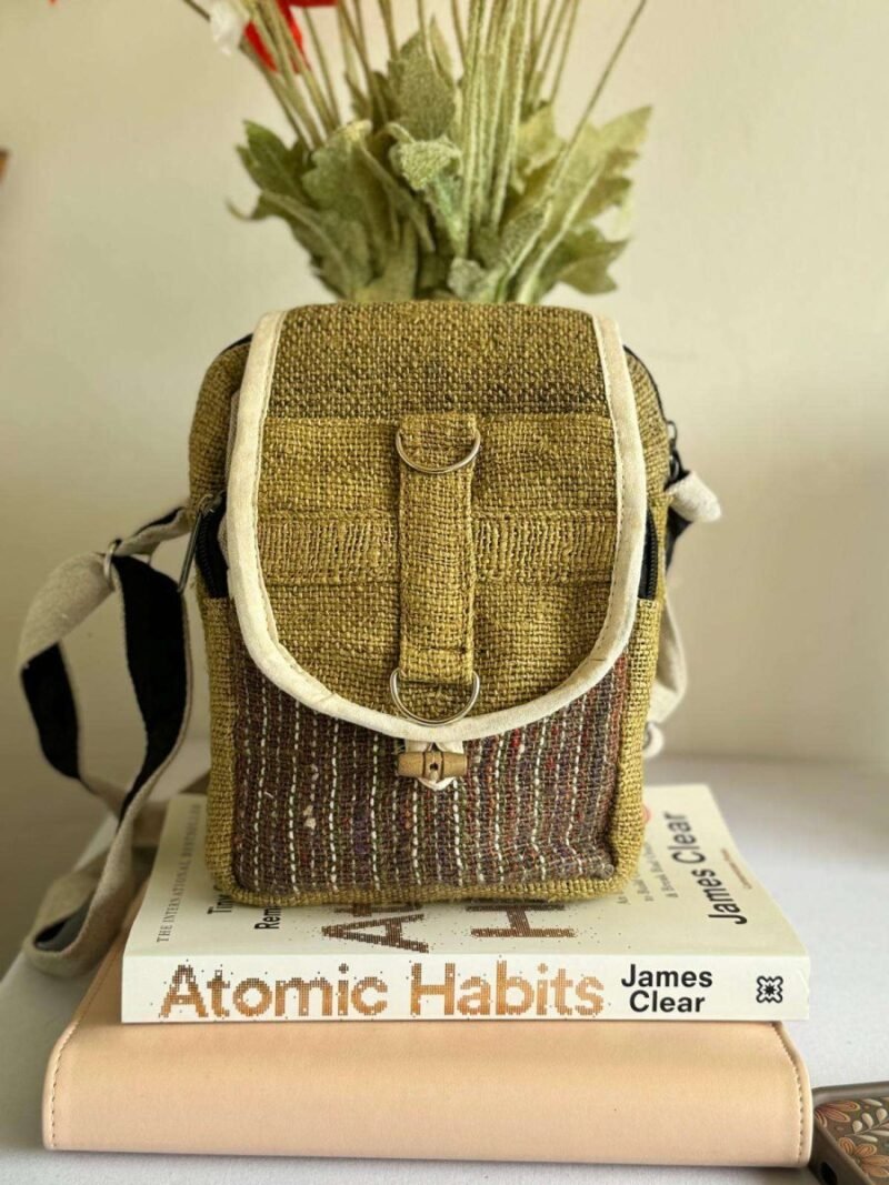 front view of green ecochic explorer bag made in nepal