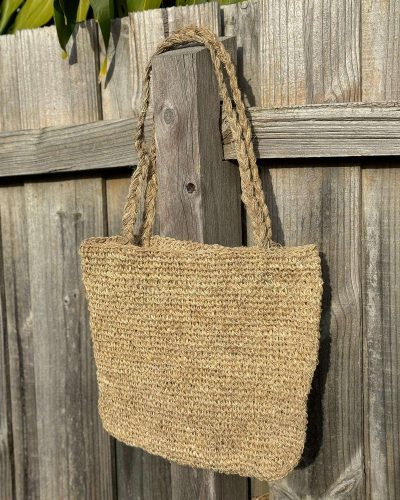 hand woven hemp tote bag front