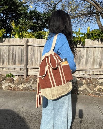 Women carrying Brown TerraTrek hemp backpack