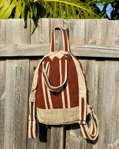 back view of terratrek drawstring hemp backpack