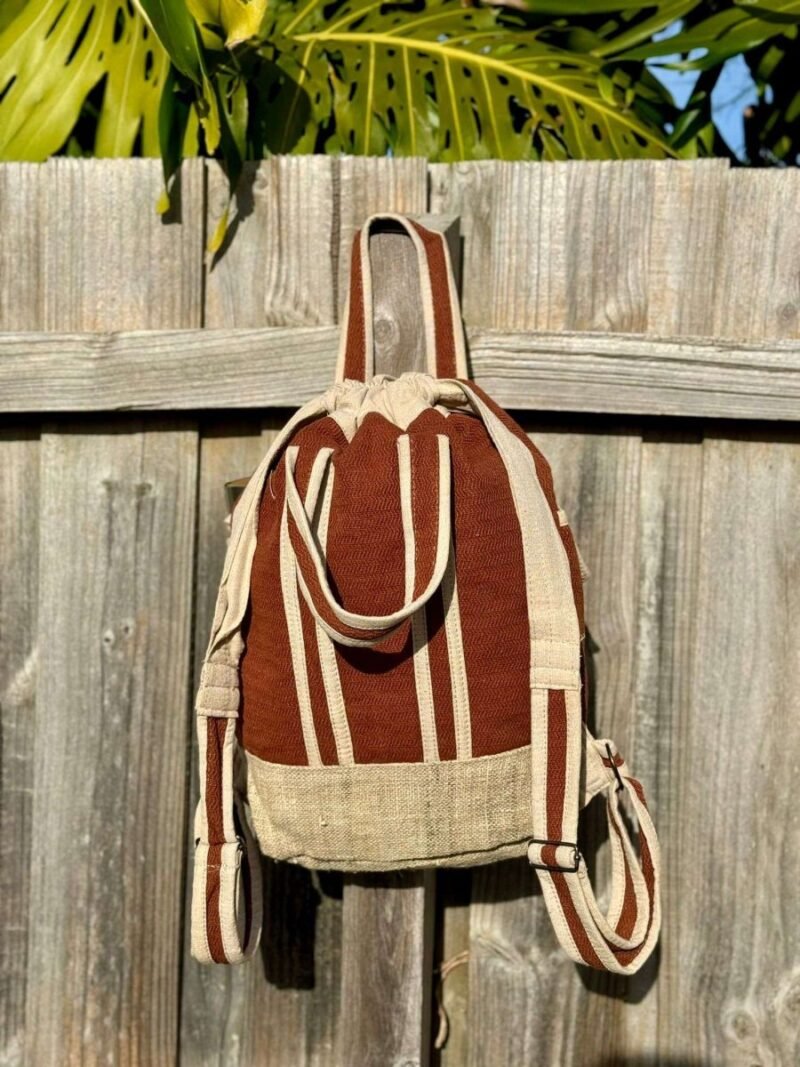 back view of terratrek drawstring hemp backpack