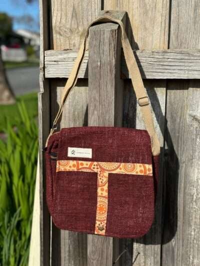 Maroon Hemp Side bag with flap