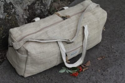 Beige natural hemp duffle bag