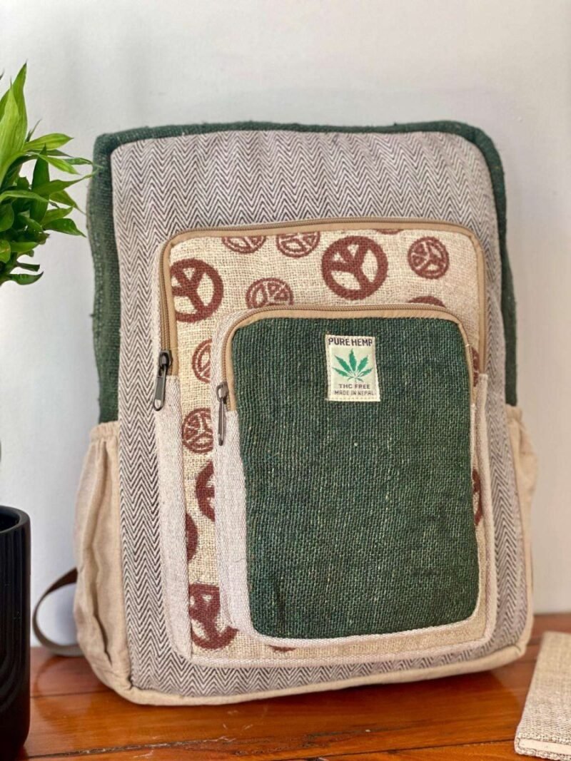 peace green laptop backpack