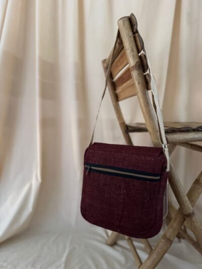 Tribal-Harmony-Hemp side-bag-Maroon-back, Hand-made in Nepal