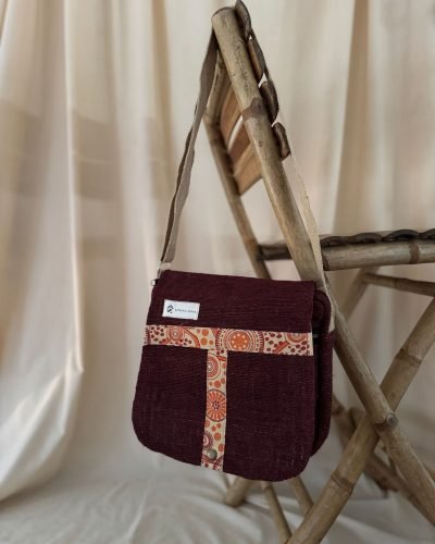 Tribal-Harmony-hemp side-bag-Maroon-front, Hand-made in Nepal