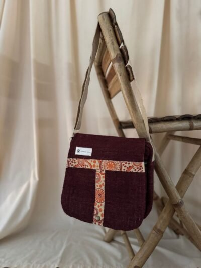 Tribal-Harmony-hemp side-bag-Maroon-front, Hand-made in Nepal