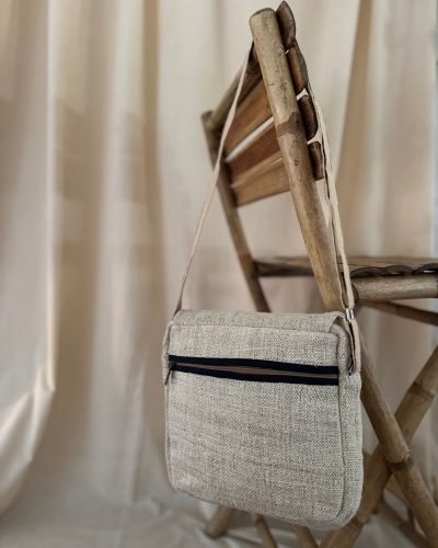 Tribal-Harmony-hemp side-bag-Natural-back, Hand-made in Nepal