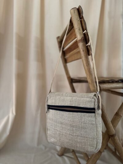 Tribal-Harmony-hemp side-bag-Natural-back, Hand-made in Nepal