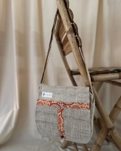 Tribal-Harmony-hemp side-bag-Natural-front, Hand-made in Nepal