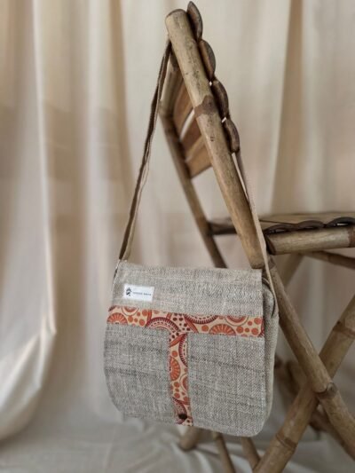 Tribal-Harmony-hemp side-bag-Natural-front, Hand-made in Nepal