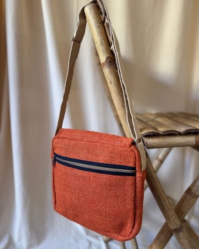 Tribal-Harmony-hemp side-bag-Orange-back-side, Hand-made in Nepal