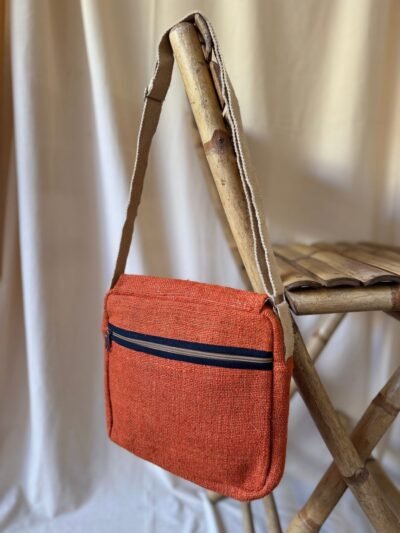 Tribal-Harmony-hemp side-bag-Orange-back-side, Hand-made in Nepal
