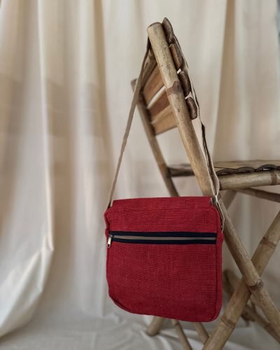 Tribal-Harmony-hemp side-bag-Red-back, Hand-made in Nepal