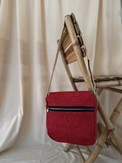 Tribal-Harmony-hemp side-bag-Red-back, Hand-made in Nepal