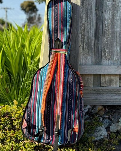 back side of colorful hemp guitar cover