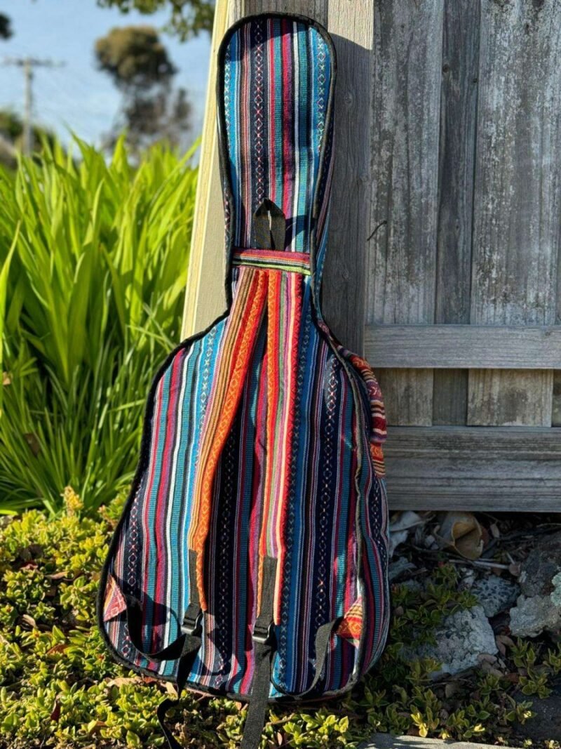back side of colorful hemp guitar cover