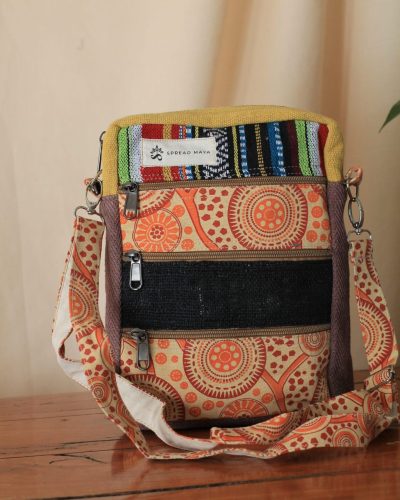 boho hemp side bag with aboriginal pattern