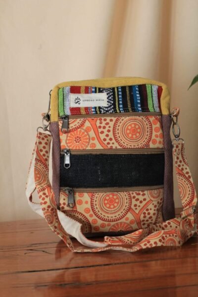 boho hemp side bag with aboriginal pattern