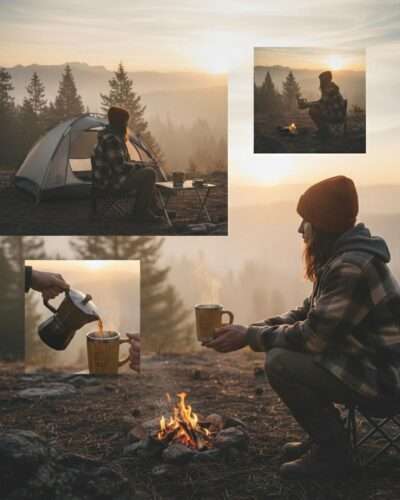 bamboo coffee mug in camping setting