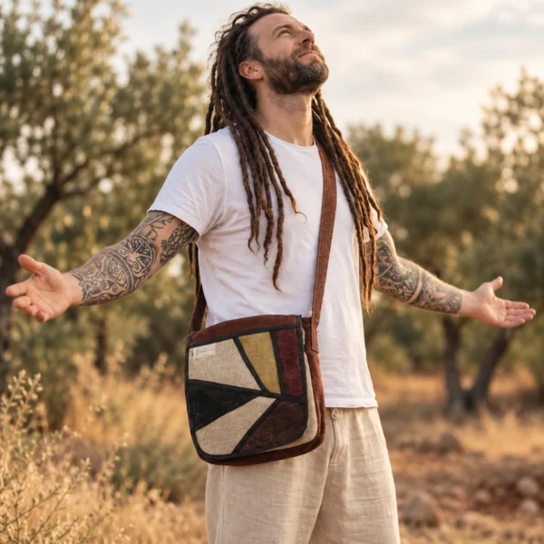 Handmade hemp side bag for everyday unisex wear