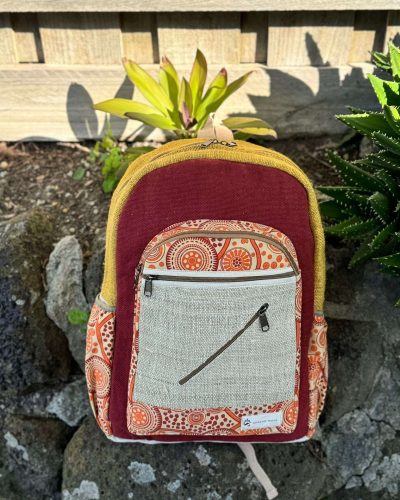colorful backpack front yellow and maroon