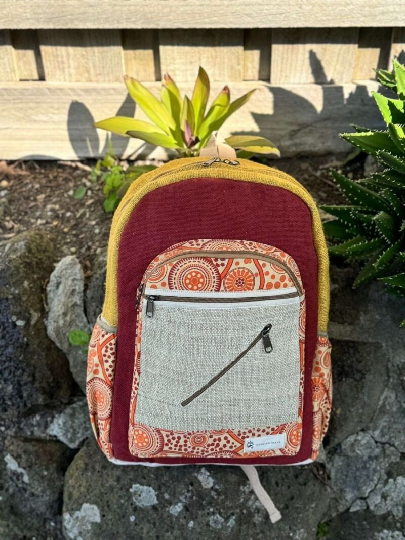 colorful backpack front yellow and maroon